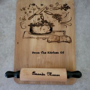 Personalized Bamboo Recipe Holder with Rolling Pin